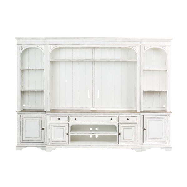 Magnolia Manor Antique White Entertainment Center with Piers