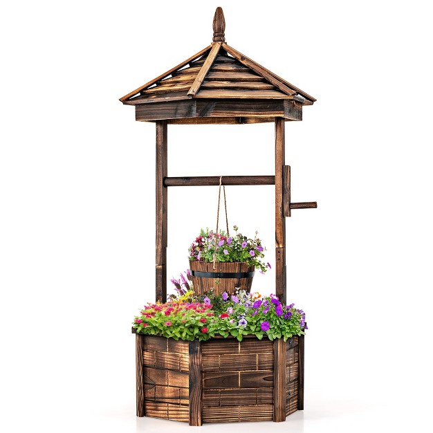 Costway Wooden Wishing Well Hexagonal Bucket Flower Plants Planter Patio Garden Decor