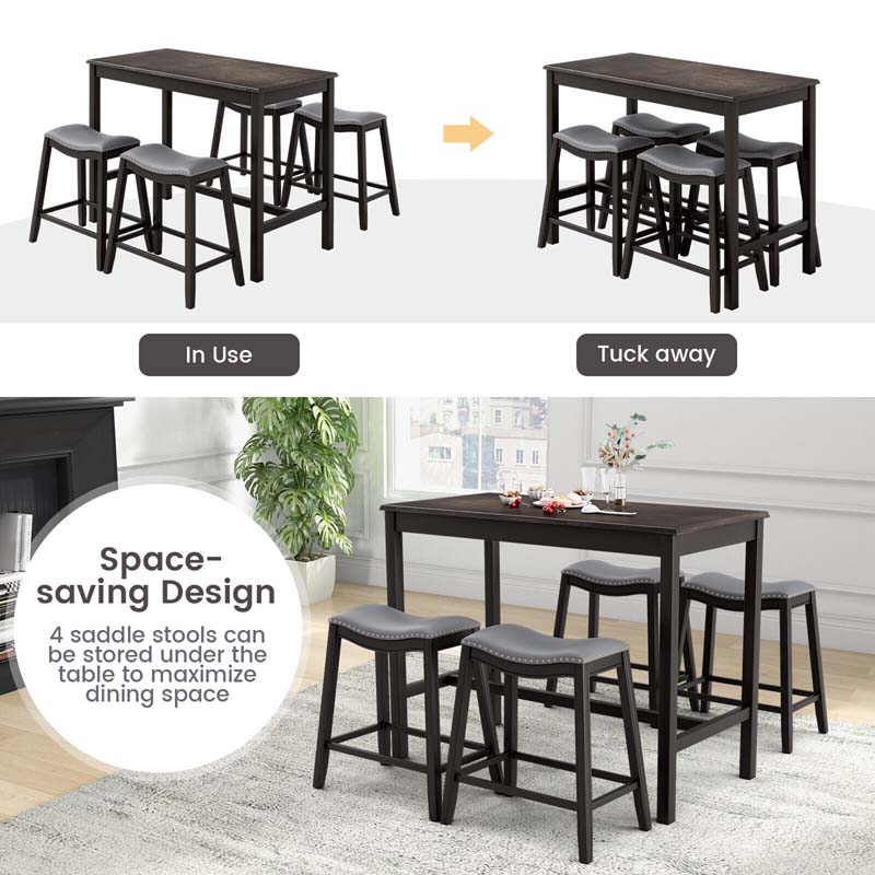 5 Pcs Space-Saving Dining Table Set with 4 Upholstered Stools, Counter Height Table Stools Set for Kitchen Dinette