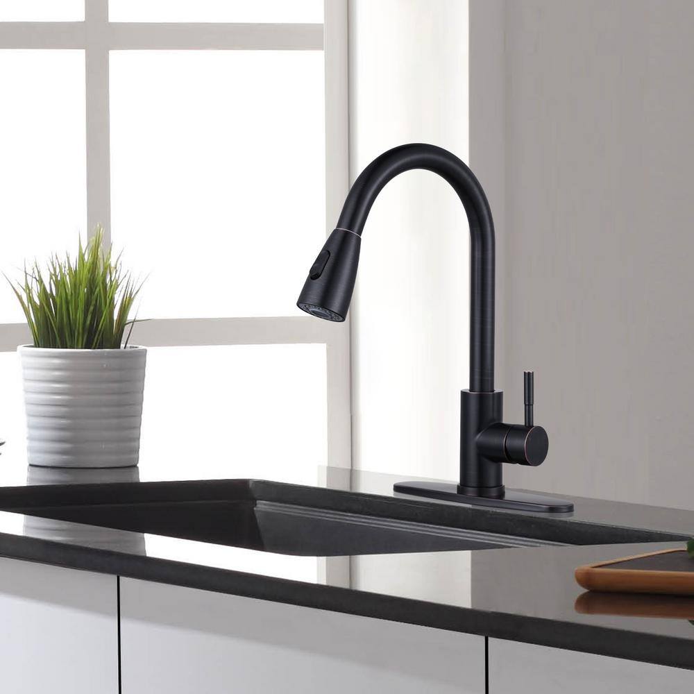 ARCORA Single-Handle High Arc Kitchen Faucet with Pull Down Sprayer and Deckplate in Oil Rubbed Bronze AR7100301RB