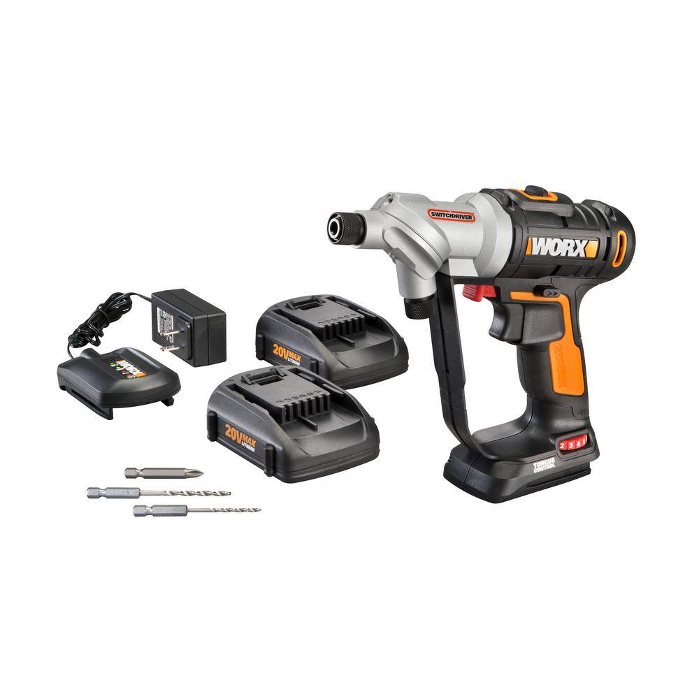 Worx POWER SHARE 20-Volt Switchdriver Cordless 14 in. Drill and Driver with 67-Piece Accessory Kit WX176L.1