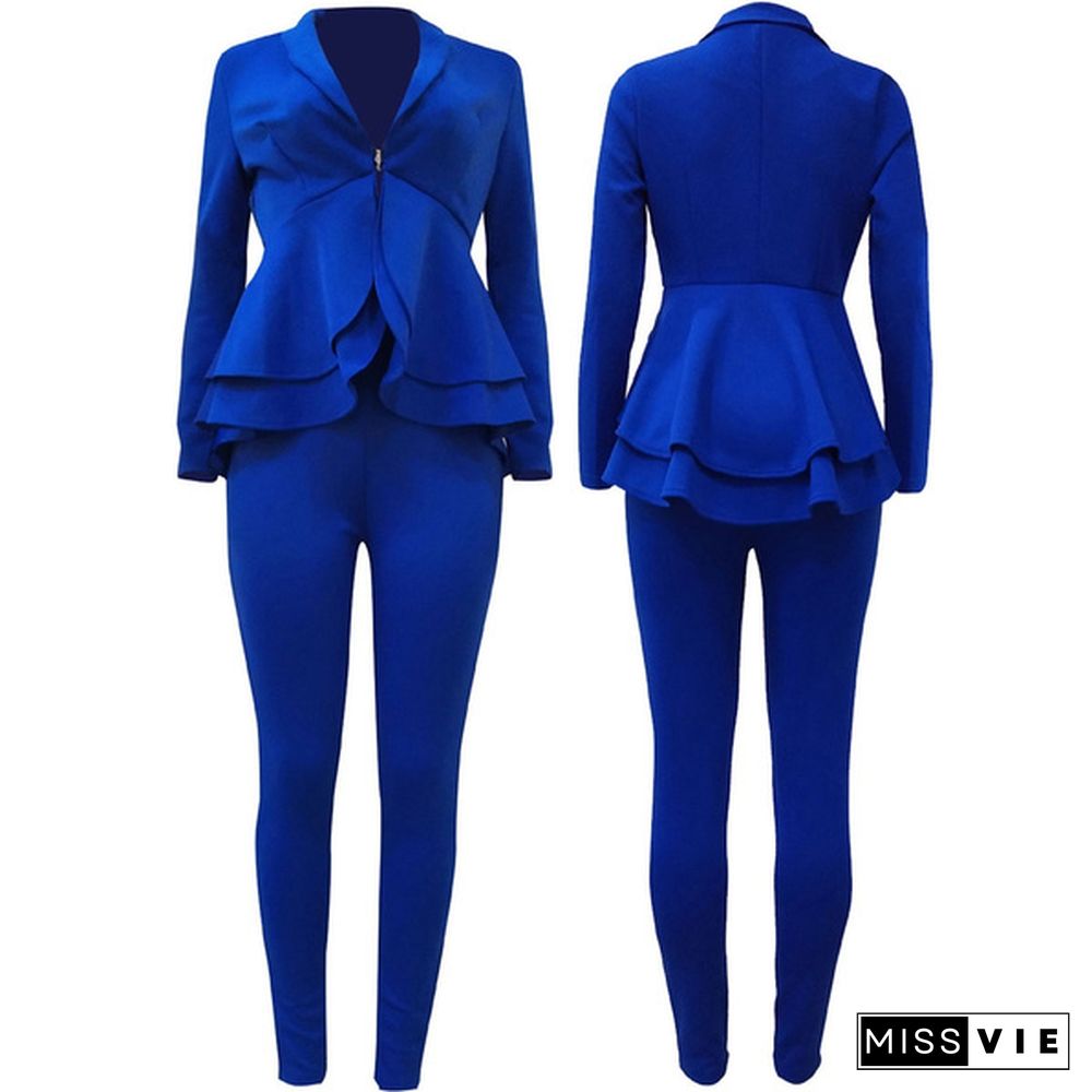 Women's 2 Piece Business Outfit Casual Blazer And Pencil Pant Suits Set