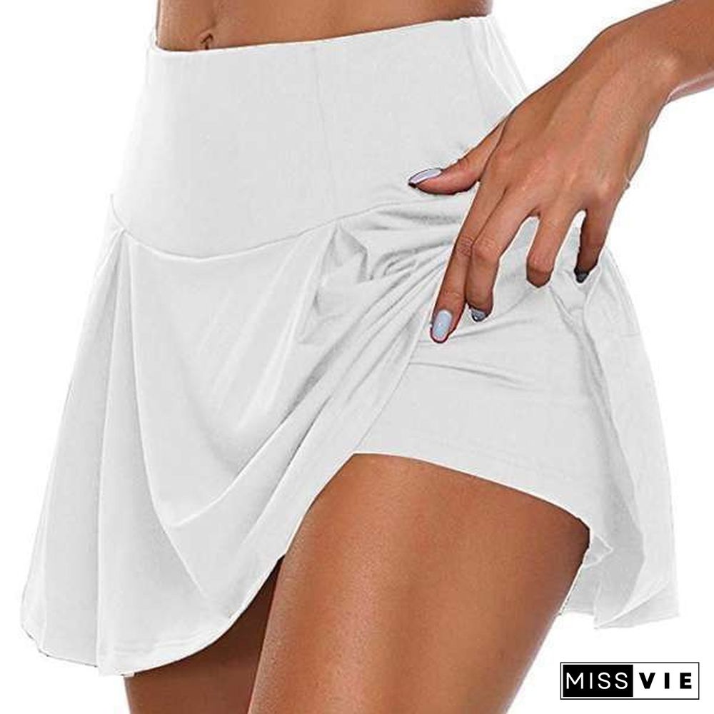 Xs-5Xl Women Fashion Double-Layer Athletic Short Skirt Fitness Yoga Short Skirt Badminton Breathable Quick Drying Skirts Plus Size Ladies Sport Anti Exposure Tennis Skirt