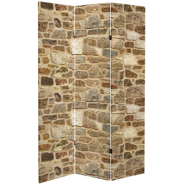 Double Sided Stone Wall Canvas Room Divider Gray Oriental Furniture