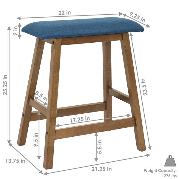 Set of 2 Counter-Height Stools - Blue Cushions