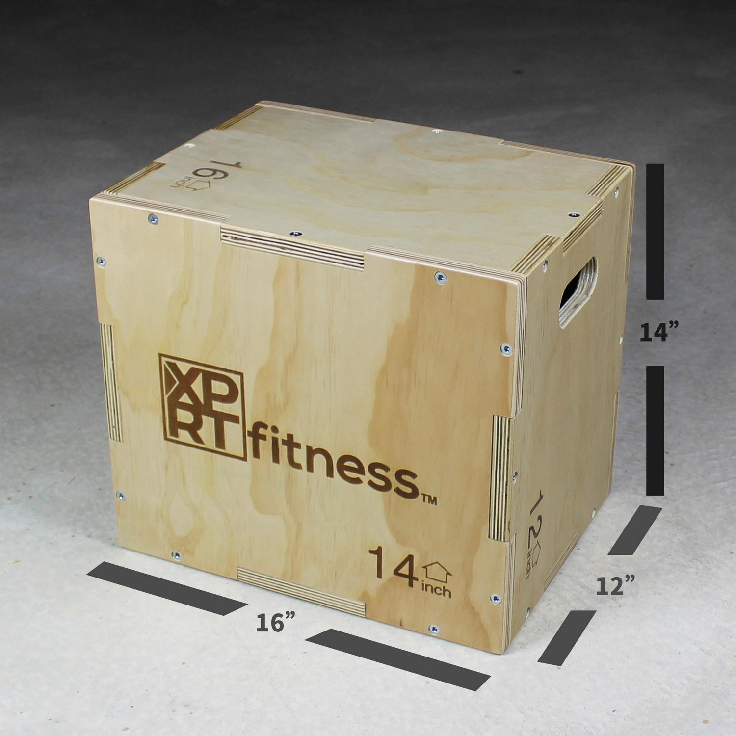 XPRT Fitness 3 in 1 Wood Plyometric Jump Box Fitness Training Conditioning Step Exercise  Size 16/14/12