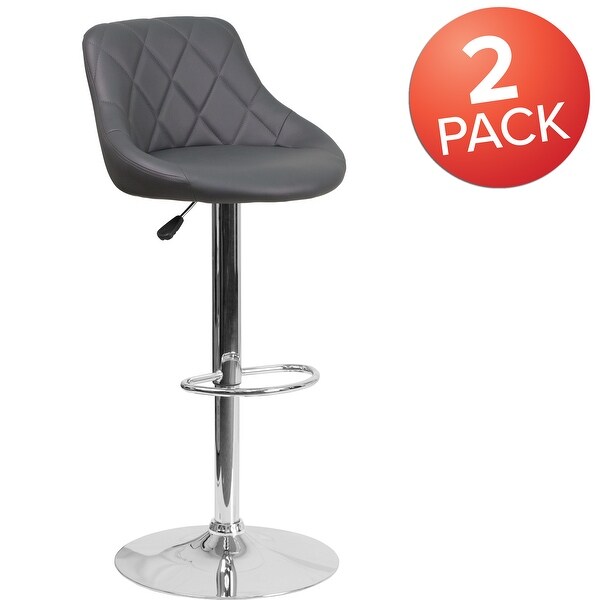 2 Pack Vinyl Bucket Seat Adjustable Height Barstool with Diamond Pattern Back - 18.5