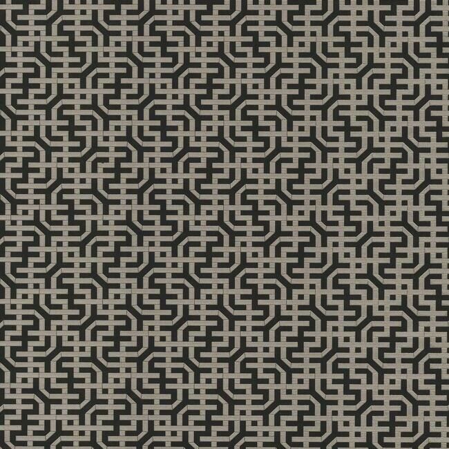 Sample Dynastic Lattice Wallpaper in Black from the Traveler Collection by Ronald Redding