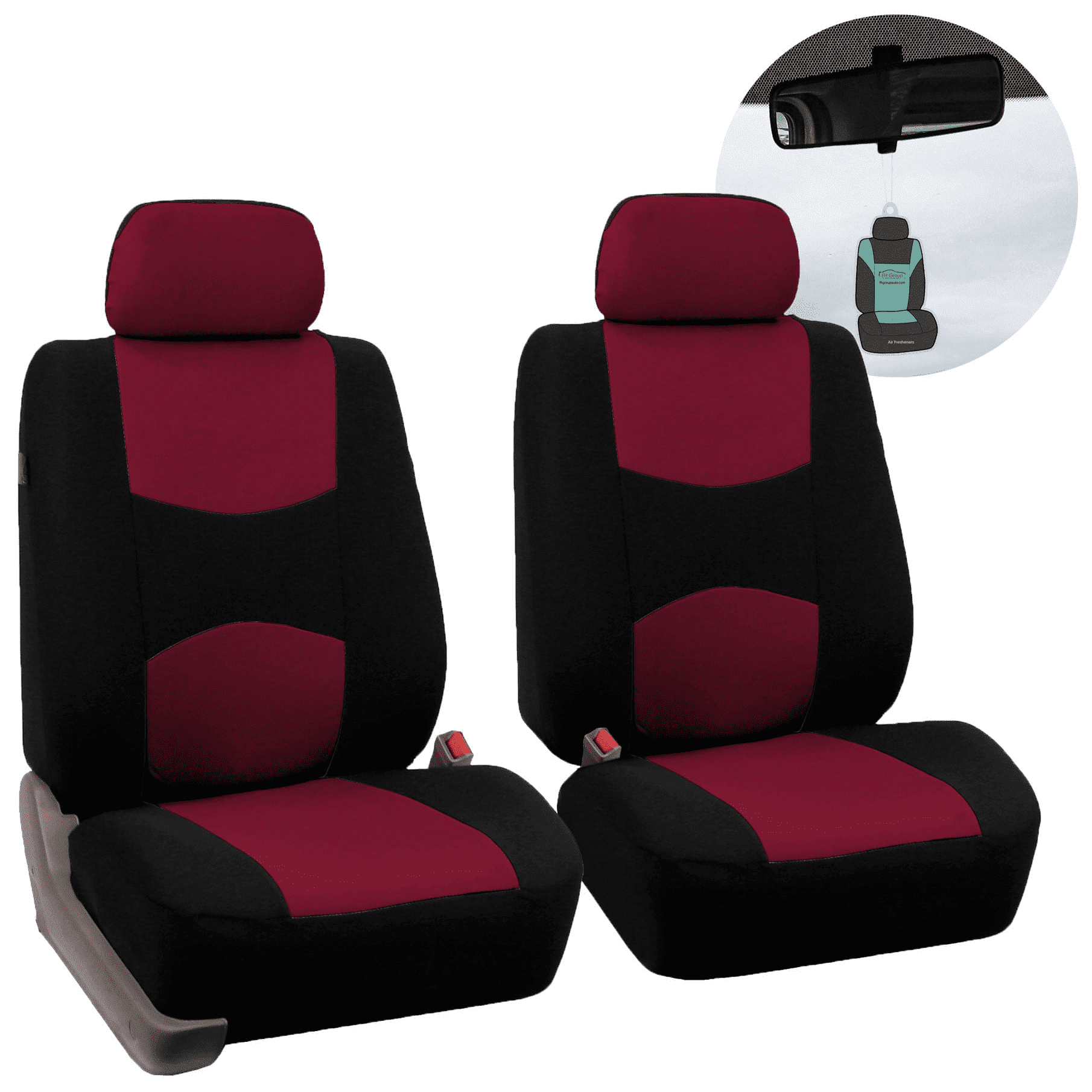 FH Group AFFB050BRGNDY102 Burgundy Flat Cloth Front Set Car Seat Cover with Air Freshener