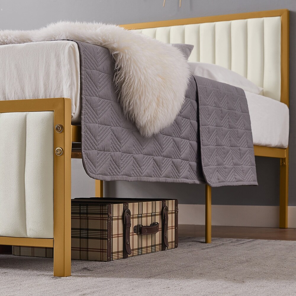 VECELO Modern Faux Leather Upholstered Bed  Beige/Grey