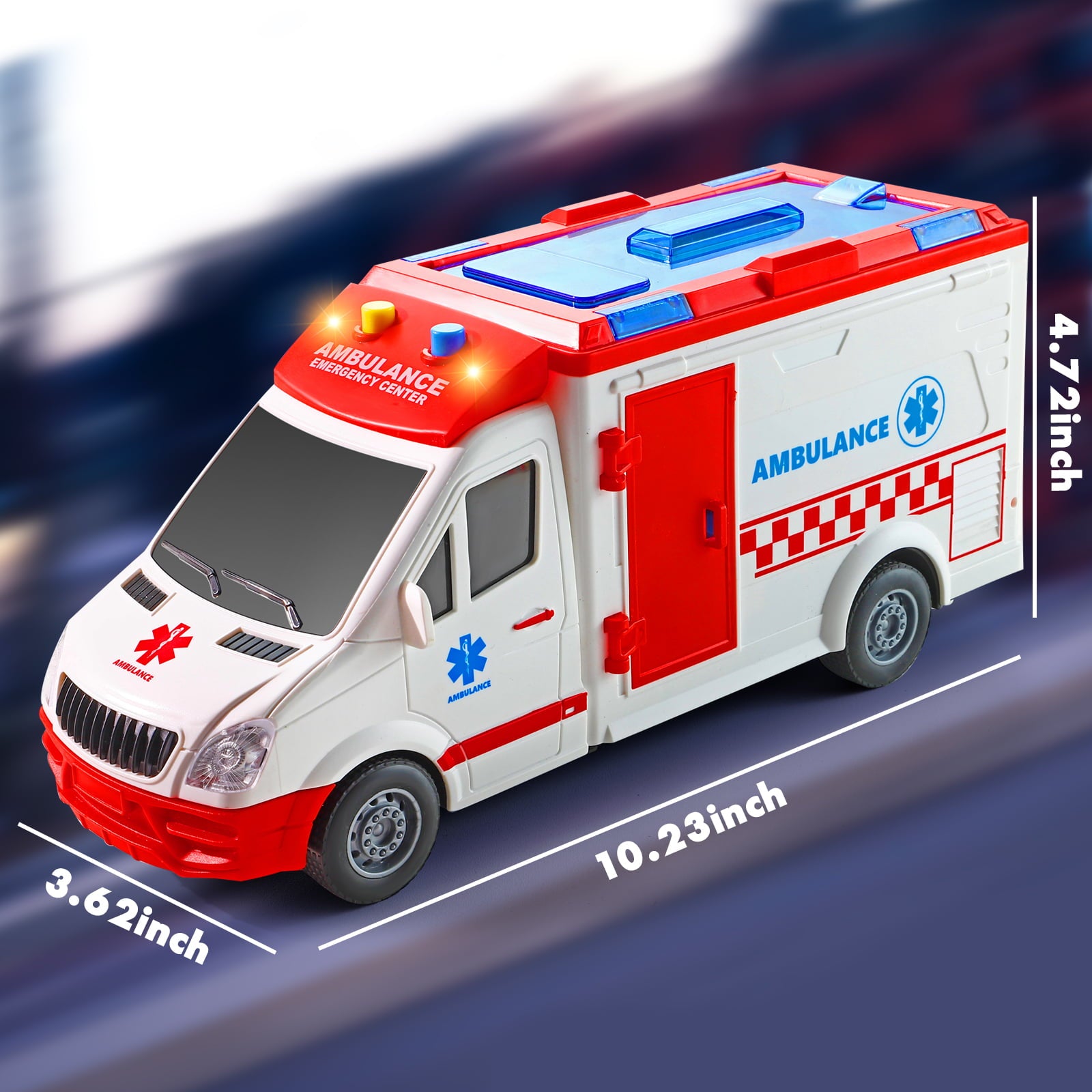 NETNEW Ambulance Toy Car with Light and Siren Sound Effects - Friction Powered Wheels and LED Lights Toys for Boys 3-6 Years