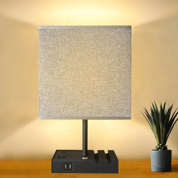 17 inch Grey Table Lamp with USB Port and Charging Dock - 17inch