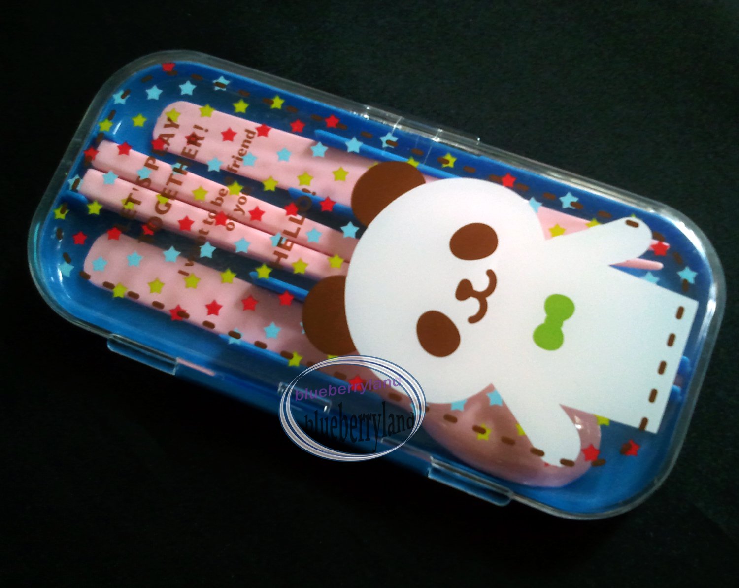 Japan Bento 2-Tier Lunch Box Set Belt fork spoon chopsticks kitchen lunchbox panda