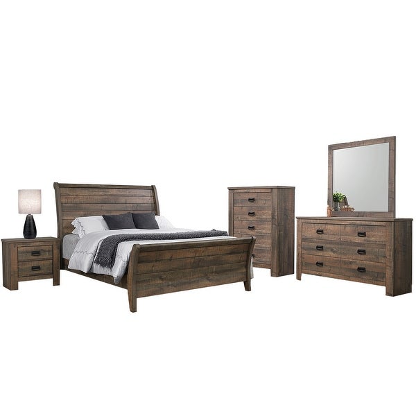 Wooden Queen Bedroom Set in Weathered Oak - - 36135666