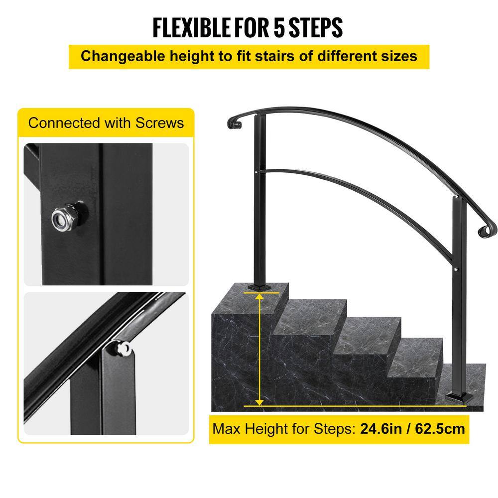 VEVOR Outdoor Handrails Fit 4 to 5 Steps Stair Railing Black Front Porch Hand Rail Wrought Iron Handrail for Concrete Steps 5FTHWTYFSBLACK001V0