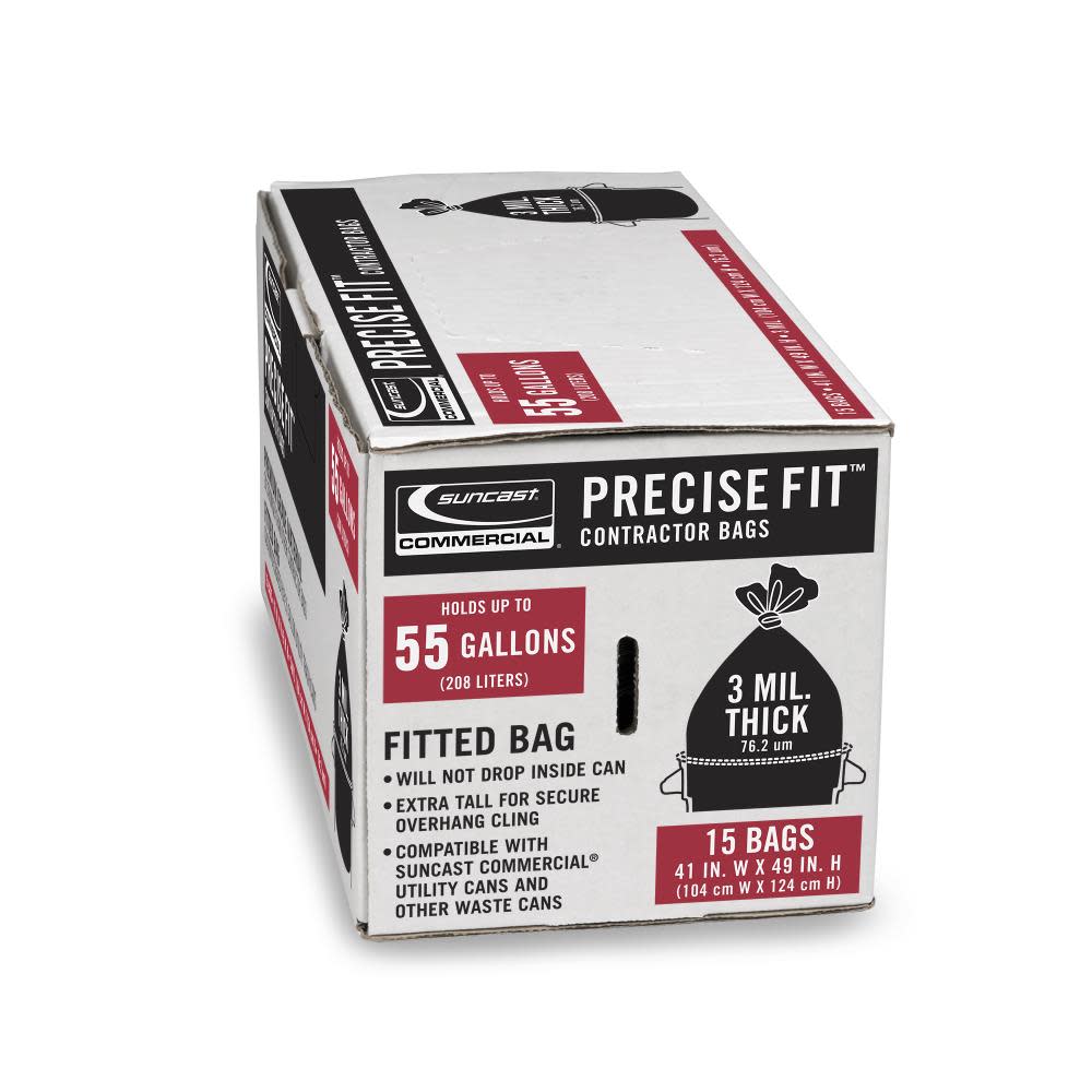 Precise Fit™ Contractor Bags， 55 gal， 3 mil