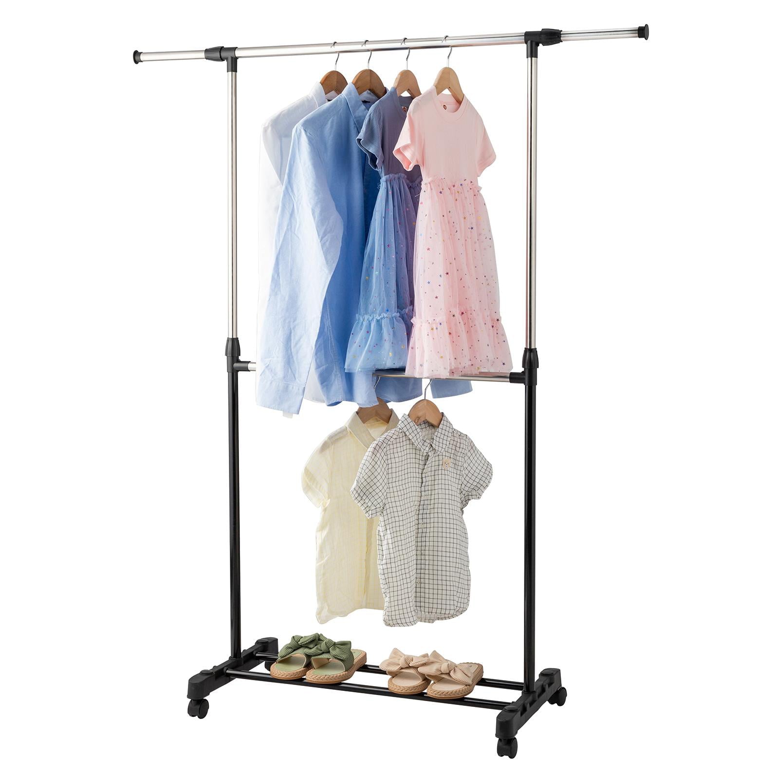 Zimtown Rolling Clothes Rack Single Rail Hanging Garment Bar Drying Display Adjustable