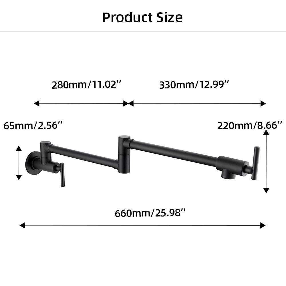 Zalerock Modern Wall Mount Pot Filler in Matte Black H01LTZD033