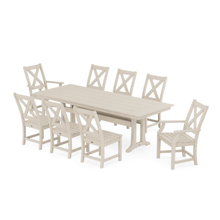 Polywood Braxton 9-Piece Farmhouse Dining Set with Trestle Legs PWS1433-1