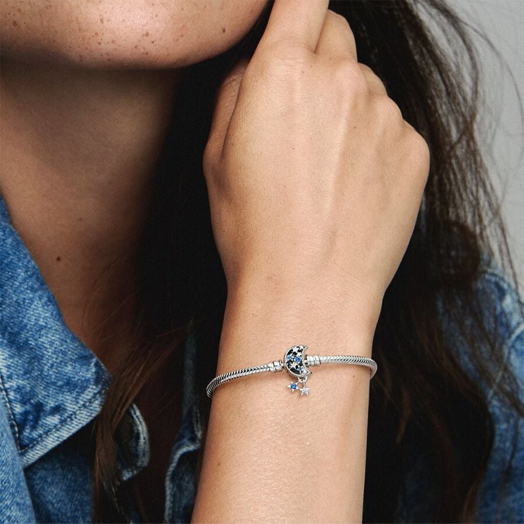 PANDORA  Pandora Moments Sparkling Moon Clasp Snake Chain Bracelet