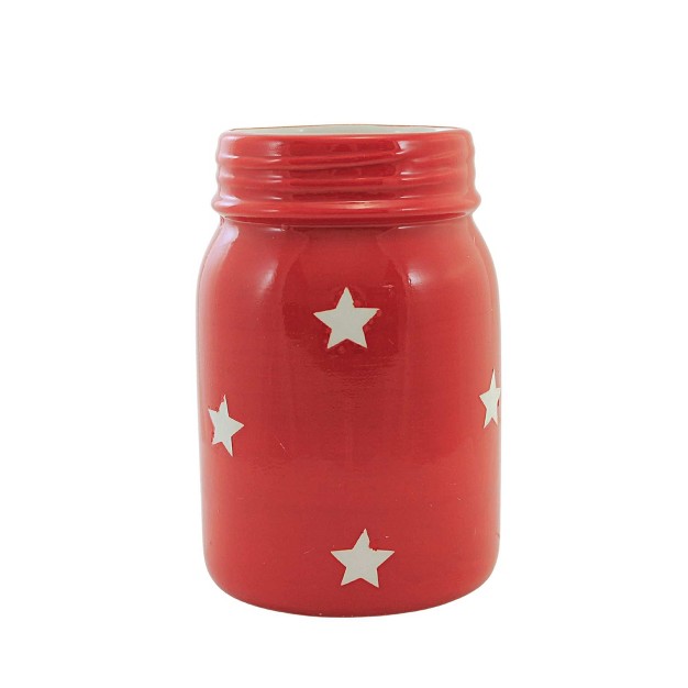 Patriotic Mason Jar Container Two Jars 6 0 Inches Stars Stripes Red White Blue Dolomite Multicolored