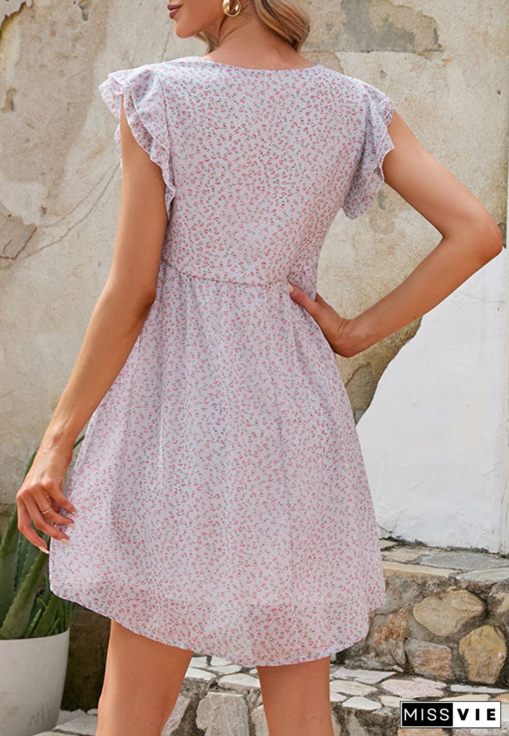 Tiered Ruffle Sleeve Floral Swing Dress