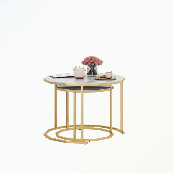 Marble Coffee Table 12-gon Shape，Artificial Marble Top and Metal Legs