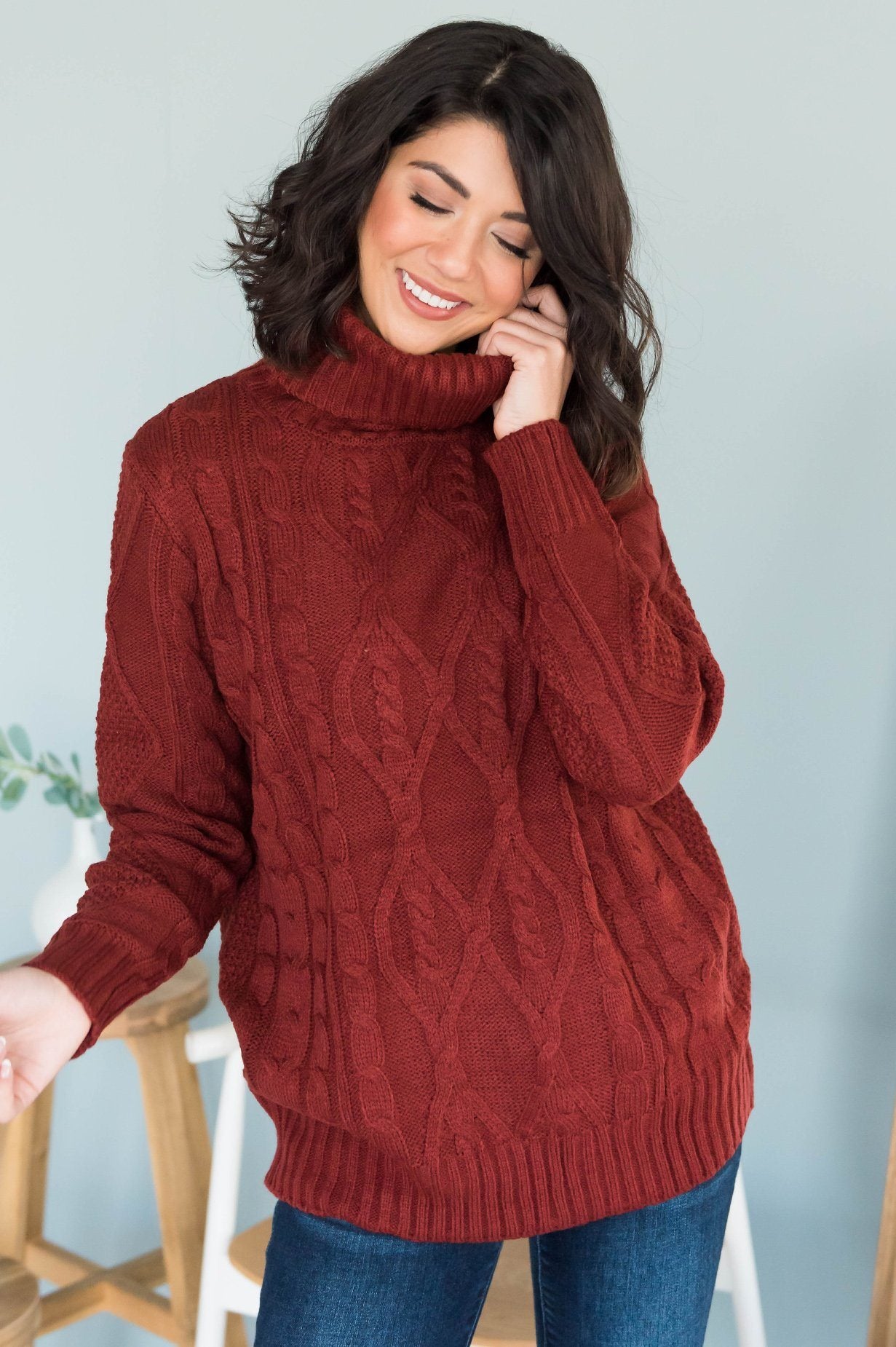 Spiced Smiles Modest Turtleneck Sweater