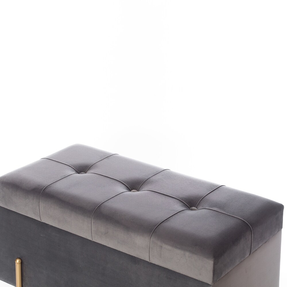 Large Rectangle Velvet Storage Ottoman Stool Box with Golden Legs  Decorative Sitting Bench