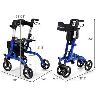 Costway 4-Wheel Walker Rollator wSeat Folding Aluminum Rolling Walker w8 in. Wheels in Blue JH10007BL