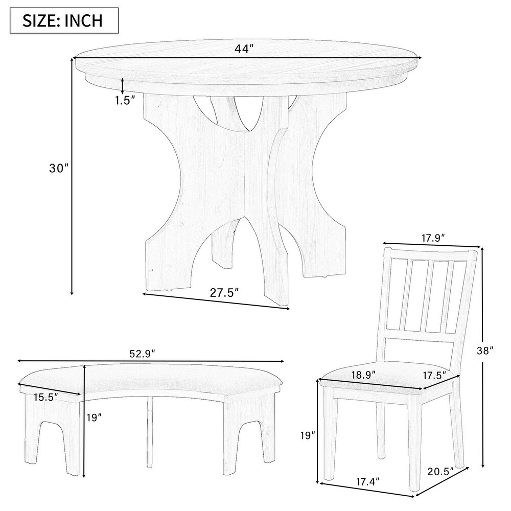 Merax 5 Piece Dining Table Set with Curved Bench   Side Chairs