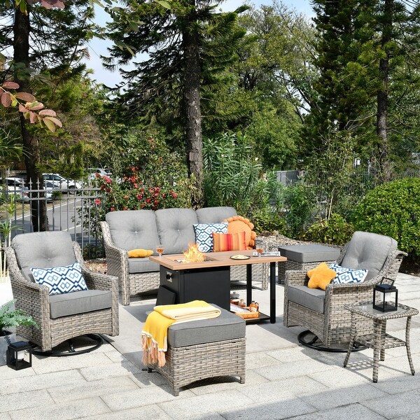 XIZZI Outdoor Patio Furniture 7Piece Conversation Sofa Set with Fire Pit