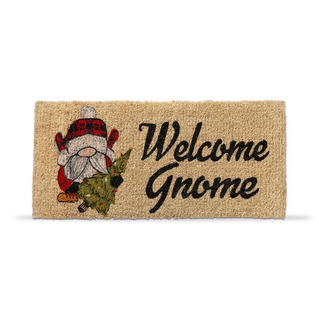 Welcome Gnome Sentiment Christmas Tree Rectangle Indoor Outdoor Estate Coir Door Welcome Mat Beige Background