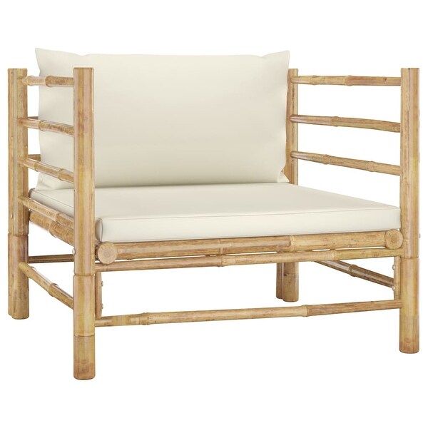 12 Piece Patio Lounge Set with Cream White Cushions Bamboo - Overstock - 36225940