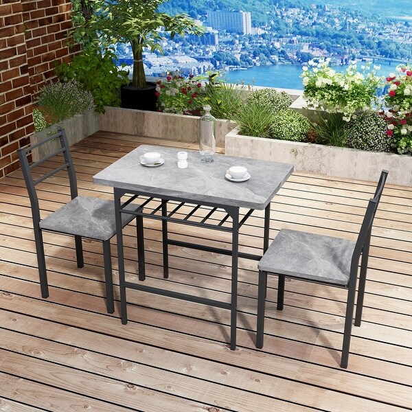 3-Piece Dining Table Set with 2 Chairs Marble Finish