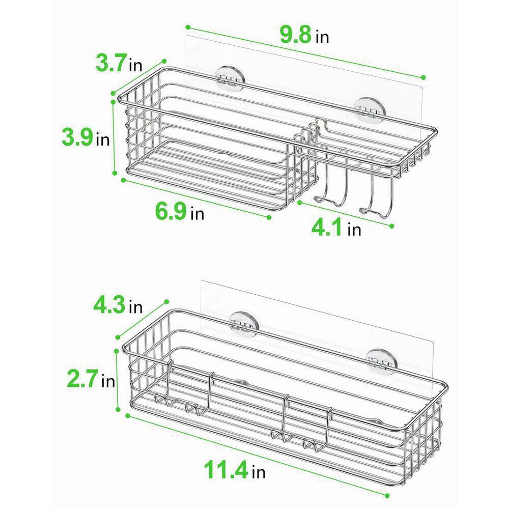 Dracelo Wall Mounted Bathroom Shower Caddies Coner Storage Shelves with Soap Dish and Hooks in Silver 2-Pack B081RMQ854