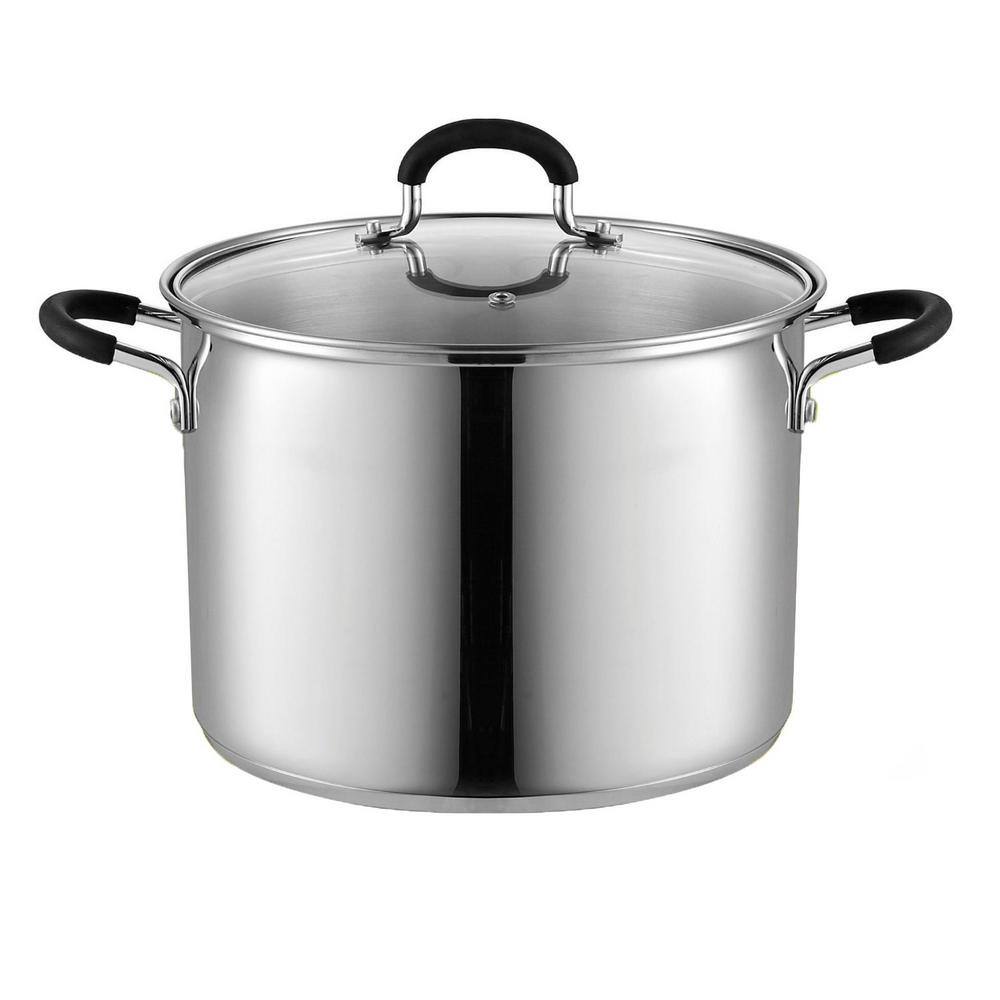 Cook N Home 8 qt. Stainless Steel Stock Pot in Black and Stainless Steel with Glass Lid 02440