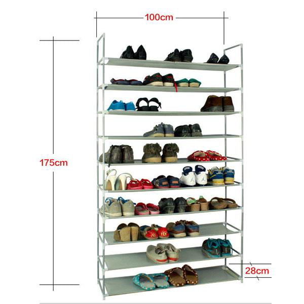 Ktaxon 50 Pairs 10 Tiers Shoe Rack Shoe Shelf Shoes Storage Organizer Space Saving Shoe Tower Shoe Stand, Gray