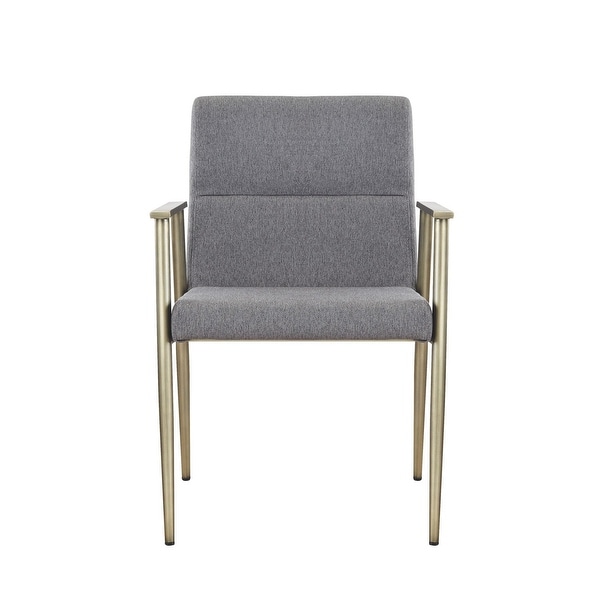 Cid 24 Inch Modern Dining Chair， Armrest， Fabric Cushion Seat， Metal， Gray