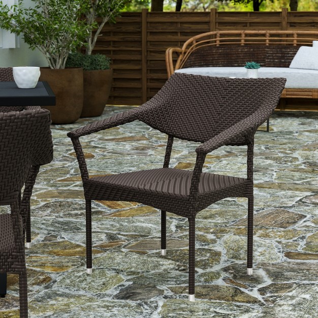 Merrick Lane Fade And Weather Resistant Modern Pe Rattan Patio Dining Chair With Reinforced Steel Frame