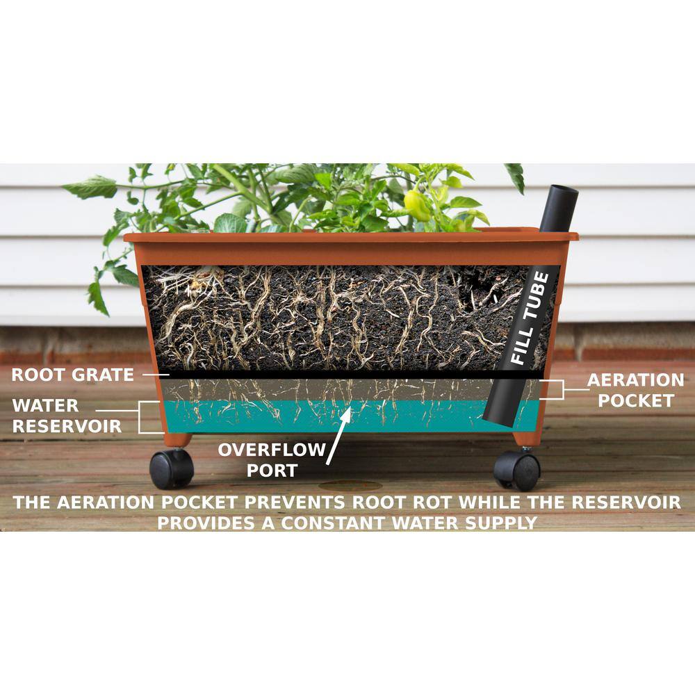 CITY PICKERS 24.5 in. x 20.5 in. Patio Raised Garden Bed Grow Box Kit with Watering System and Casters in Terra Cotta 2340D