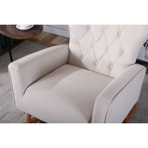 Velvet Tufted Rocking Chair High Back Accent Chair Padded Upholstered Arm Chair， Livingroom Single Sofa Lounge Chair Armchair