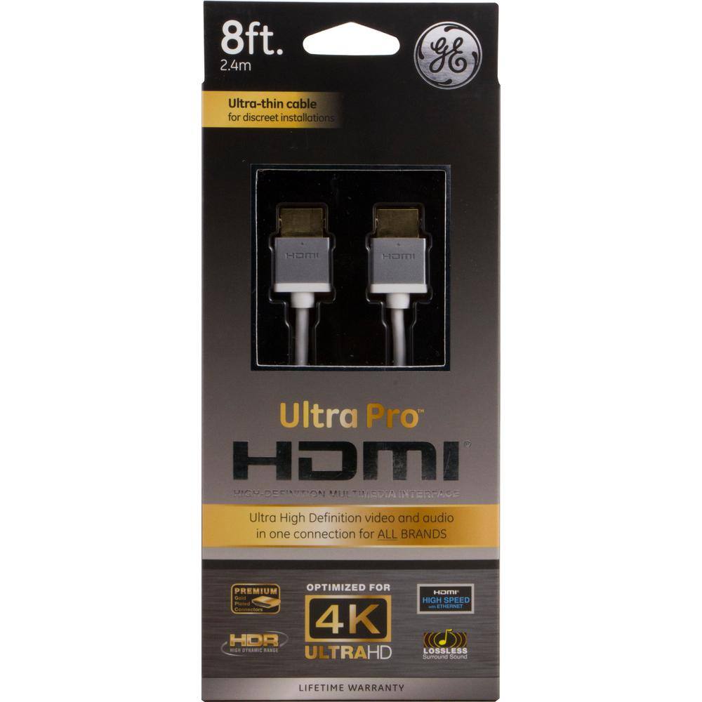 GE 8 ft. 4K HDMI 2.0 Cable with Ethernet and Gold Plated Connectors in Grey 33510