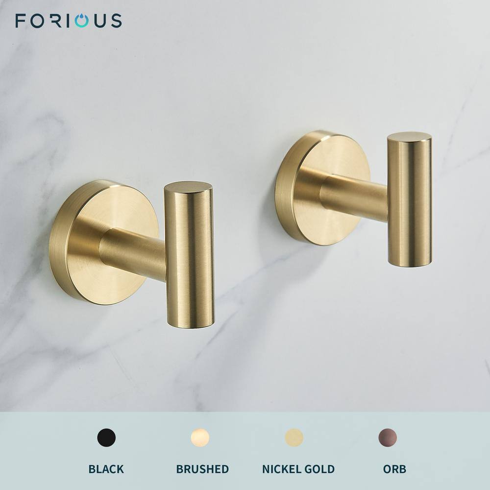 FORIOUS Bathroom Robe Hook and Towel Hook Wall Mounted Stainless Steel in Gold (2-Pack) HH0219G2