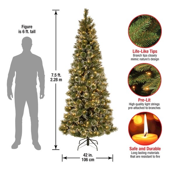 National Tree Company 7.5 ft. Glittery Bristle Pine Slim Hinged Tree with 600 LED Lights