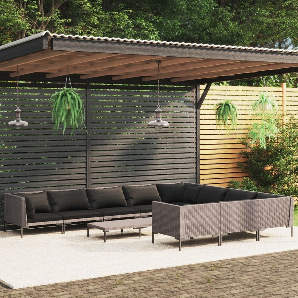 vidaXL 11 Piece Patio Lounge Set with Cushions Poly Rattan Dark Gray   27.6\