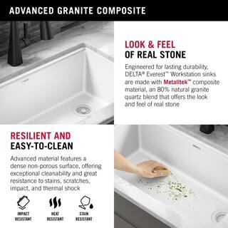 Delta Everest White Granite Composite 32 in. Single Bowl Undermount Kitchen Sink with Accessories 75B933-33S-WH