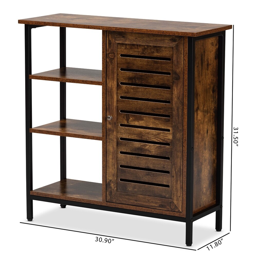 Wayland Modern Rustic Brown Wood and Metal Shoe Storage Cabinet