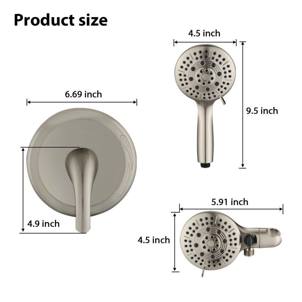 FORCLOVER 6-Spray Patterns with 2.5 GPM 5 in. Wall Mount High Pressure Round Dual Shower Heads in Brushed Nickel (Valve Included) MONMKE05BN2869