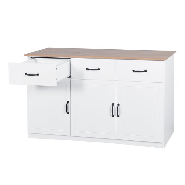 White Buffet Cabinet with Storage Kitchen Sideboard 3 Doors 3 Drawers